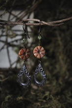 Load image into Gallery viewer, Gillyflower. Czech Glass & Antiqued Brass Drop Earrings.