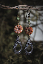 Load image into Gallery viewer, Gillyflower. Czech Glass & Antiqued Brass Drop Earrings.