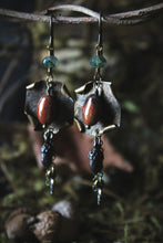 Load image into Gallery viewer, The Forest Haunt  | Enderi. Antiqued Brass & Gemstone Earrings.