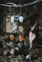 Load image into Gallery viewer, The Forest Haunt  | Golden Elm. Linear Carved Carnelian Earrings.