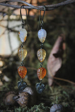Load image into Gallery viewer, The Forest Haunt  | Golden Elm. Linear Carved Carnelian Earrings.