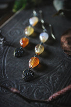 Load image into Gallery viewer, The Forest Haunt  | Golden Elm. Linear Carved Carnelian Earrings.