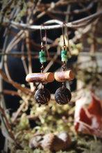 Load image into Gallery viewer, The Forest Haunt  | Wood Wife. Antiqued Copper, Wood & Stone Earrings.