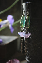 Load image into Gallery viewer, The Neon Garden | Shooting Star. Rhinestone & Artisan Glass Earrings.