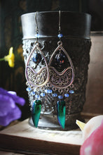 Load image into Gallery viewer, The Neon Garden | Flora's Jewel. Antiqued Silver & Beetle Wing Earrings.