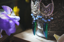 Load image into Gallery viewer, The Neon Garden | Flora's Jewel. Antiqued Silver & Beetle Wing Earrings.
