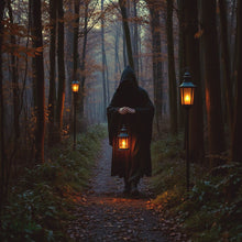 Load image into Gallery viewer, The Lamp Lighters. Storyteller Series. LIMITED EDITION. Hand Crocheted Fringed Scarf.