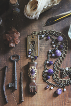 Load image into Gallery viewer, Tidings Curiosity Shoppe. Storyteller Series. Antique Escutcheon & Figa Statement Necklace.