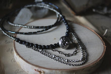 Load image into Gallery viewer, The Night Sky Collection | Orion's Belt. Blue Goldstone & Glass Beaded Necklace.