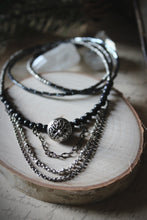 Load image into Gallery viewer, The Night Sky Collection | Orion's Belt. Blue Goldstone & Glass Beaded Necklace.