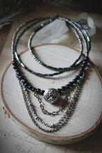 Load image into Gallery viewer, The Night Sky Collection | Orion's Belt. Blue Goldstone & Glass Beaded Necklace.