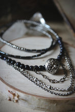 Load image into Gallery viewer, The Night Sky Collection | Orion's Belt. Blue Goldstone & Glass Beaded Necklace.