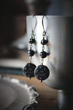 Load image into Gallery viewer, The Night Sky Collection | Dark of the Night. Blue Goldstone & Vintage Acrylic Earrings.