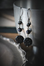 Load image into Gallery viewer, The Night Sky Collection | Dark of the Night. Blue Goldstone & Vintage Acrylic Earrings.