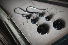Load image into Gallery viewer, The Night Sky Collection | Dark of the Night. Blue Goldstone & Vintage Acrylic Earrings.