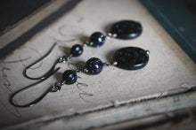 Load image into Gallery viewer, The Night Sky Collection | Dark of the Night. Blue Goldstone & Vintage Acrylic Earrings.