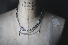Load image into Gallery viewer, Moss & Moth Wings | Luna Moth. Asymmetrical Gemstone Necklace.