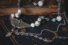 Load image into Gallery viewer, Moss & Moth Wings | Luna Moth. Asymmetrical Gemstone Necklace.