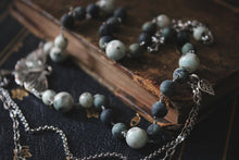 Load image into Gallery viewer, Moss & Moth Wings | Luna Moth. Asymmetrical Gemstone Necklace.