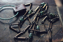 Load image into Gallery viewer, Shoal. Artisan Antique Brass, Glass Bead, Leather & Turtella Necklace.