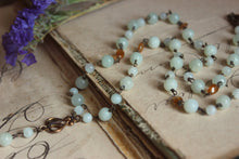 Load image into Gallery viewer, Rowan Rosary. Hand-beaded Rosary Style Vintage Brass & Gemstone Necklace.