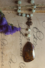 Load image into Gallery viewer, Rowan Rosary. Hand-beaded Rosary Style Vintage Brass & Gemstone Necklace.