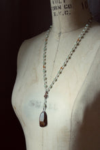 Load image into Gallery viewer, Rowan Rosary. Hand-beaded Rosary Style Vintage Brass & Gemstone Necklace.