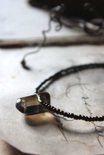 Grimlins | Smoky Quartz. Seed Bead Focal Necklace.