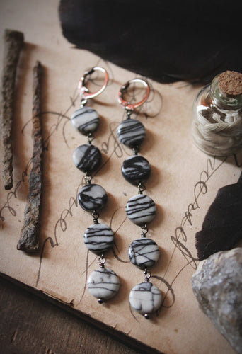 Bewebbed. LAST PAIR. Jasper Coin Bead Linear Earrings.