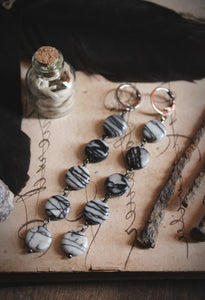 Bewebbed. LAST PAIR. Jasper Coin Bead Linear Earrings.