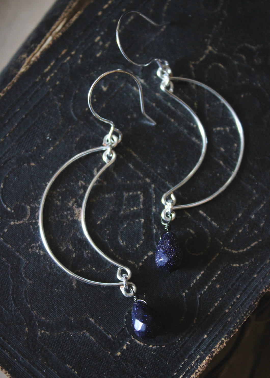 The Night Sky Collection | Luna. Silver & Blue Goldstone Earrings.