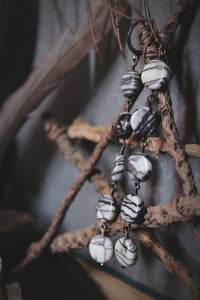Bewebbed. LAST PAIR. Jasper Coin Bead Linear Earrings.