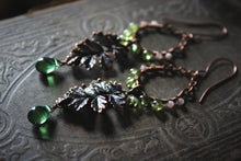 Load image into Gallery viewer, Greenwood, No.2 | Antiqued Copper, Glass &amp; Gemstone Earrings.