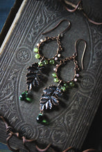 Load image into Gallery viewer, Greenwood, No.2 | Antiqued Copper, Glass &amp; Gemstone Earrings.