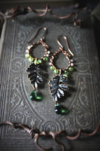Load image into Gallery viewer, Greenwood, No.2 | Antiqued Copper, Glass &amp; Gemstone Earrings.