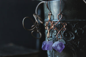 Tauriel |  Amethyst. Copper Gemstone Drop Earrings.