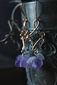 Tauriel |  Amethyst. Copper Gemstone Drop Earrings.
