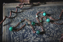 Load image into Gallery viewer, Dapple  |  Green Mica &amp; Artisan Glass Station Necklace.