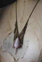 Load image into Gallery viewer, Luminary II. Peach Moonstone &amp; Brass Fringe Necklace.