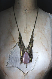 Luminary II. Peach Moonstone & Brass Fringe Necklace.