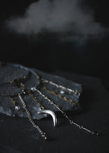 Load image into Gallery viewer, Dark &amp; Stormy | Buried Moon. Hand-strung Beaded Fringe Necklace.