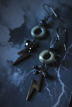 Load image into Gallery viewer, Dark &amp; Stormy | Gilded Gloom. Glass &amp; Gemstone Drop Earrings.