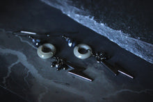 Load image into Gallery viewer, Dark &amp; Stormy | Gilded Gloom. Glass &amp; Gemstone Drop Earrings.