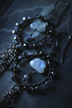 Load image into Gallery viewer, Dark &amp; Stormy | Altocumulus. Gemstone Hoop &amp; Fringe Earrings.