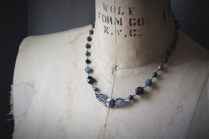 The Caretaker. Winged Skull Pendant & Gemstone Necklace.