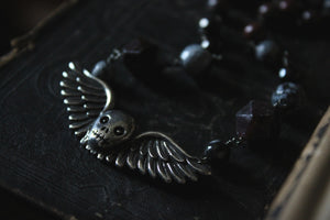 The Caretaker. Winged Skull Pendant & Gemstone Necklace.