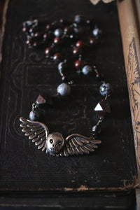 The Caretaker. Winged Skull Pendant & Gemstone Necklace.