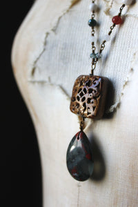 Bloodroot Season | Sanguinaria. Beaded Gemstone Pendant Necklace.