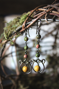 Bloodroot Season | Ramble || Mookite & Unakite. Gemstone Drop Earrings.