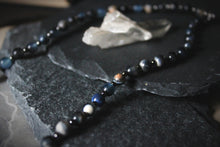 Load image into Gallery viewer, Dark &amp; Stormy | Silver Tears. Hand-strung Gemstone &amp; Glass Necklace.